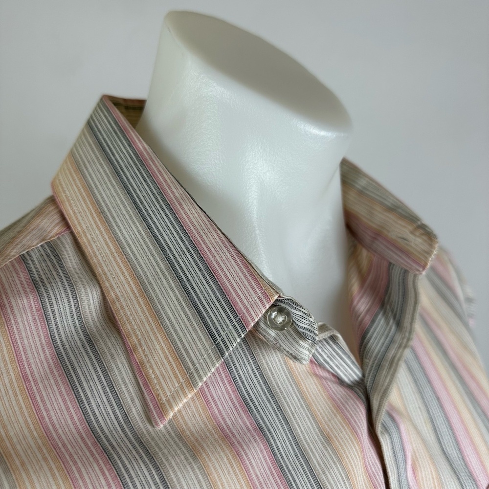 Oscar De La Renta Striped Collared Button-Up Shirt Multi-Color Size Large